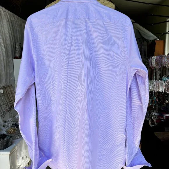 Burberry London Men’s 16.5-42 White Pink Striped Button Up Designer Dress Shirt - Picture 8 of 14